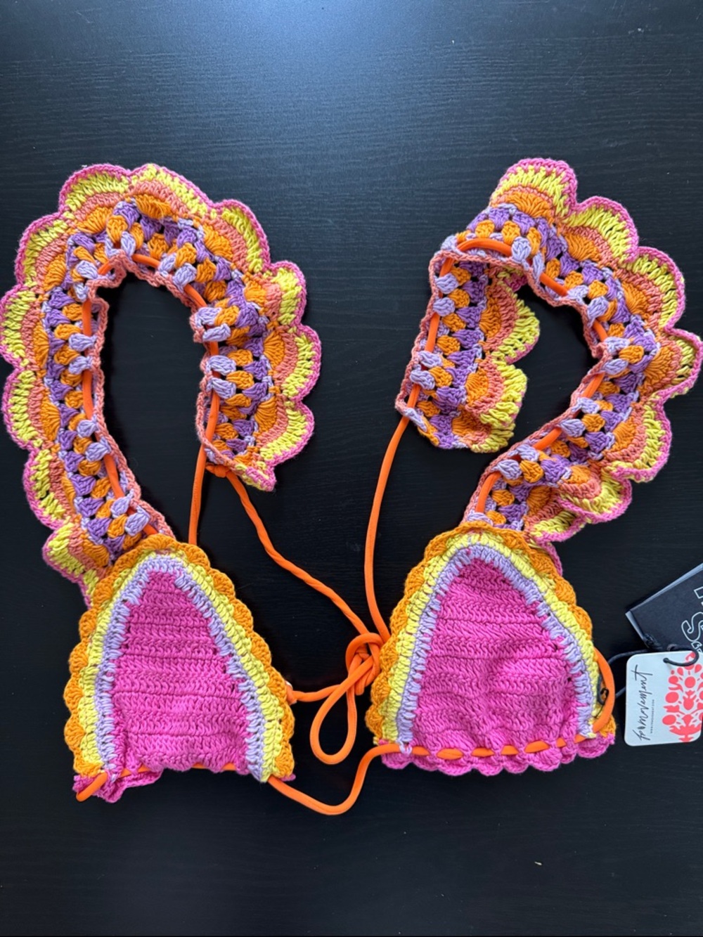 Free People Crochet Ruffle Bikini Set in Pink and Orange - Picture 6 of 10